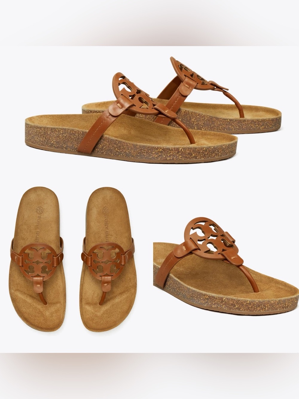 Tory Burch Miller Cloud Brown Leather Suede Women’s Sandals Size 8